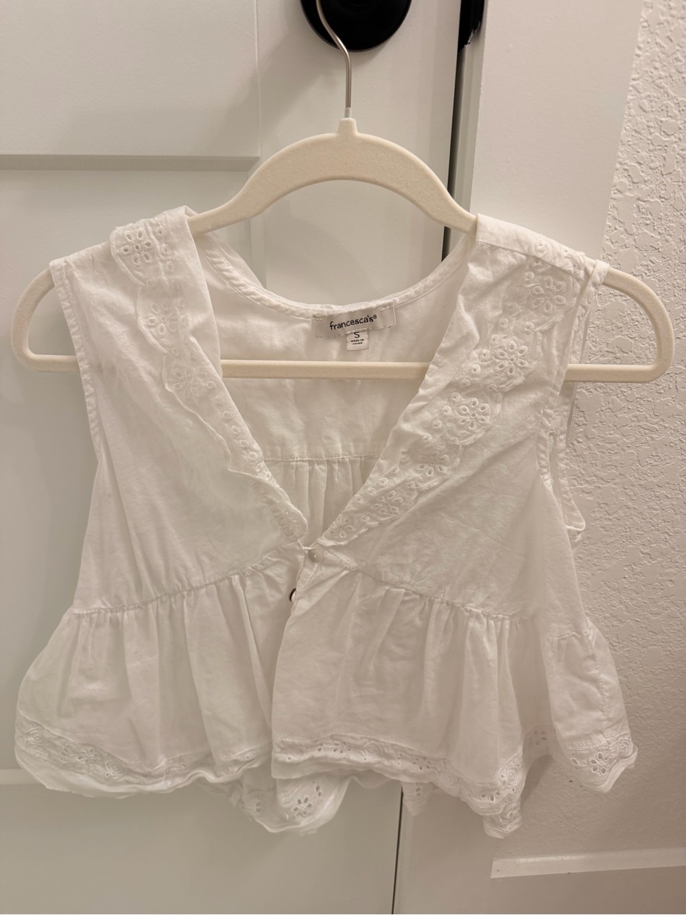 Francesca's Collections White Eyelet Cotton Peplum Top